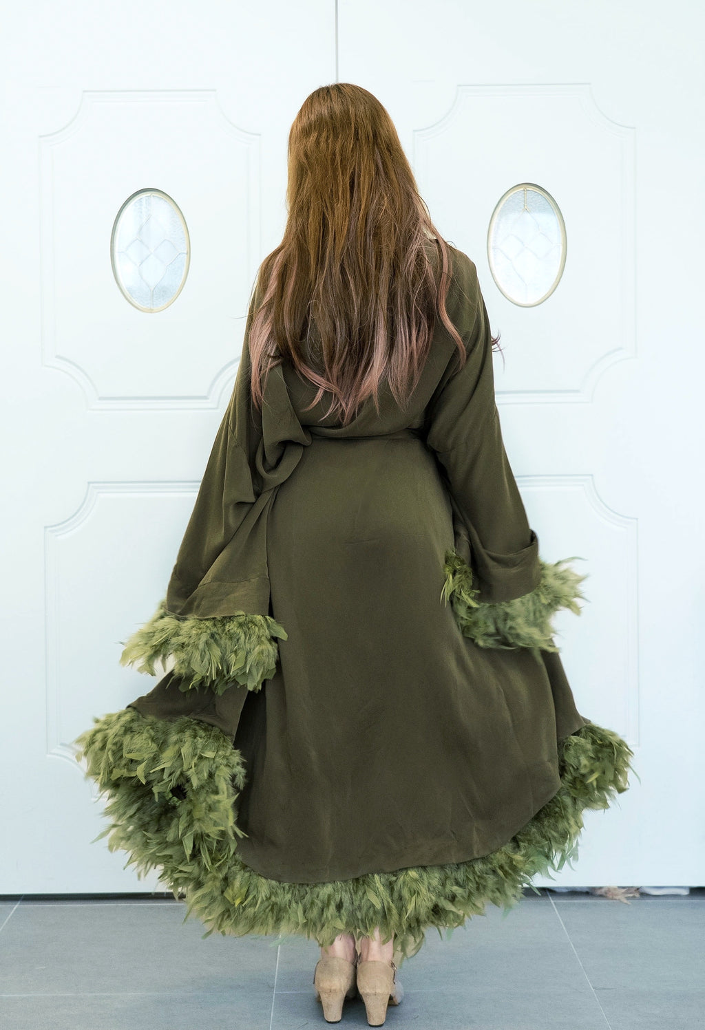 Modal & Cupro Premium Robe- Moss Green
