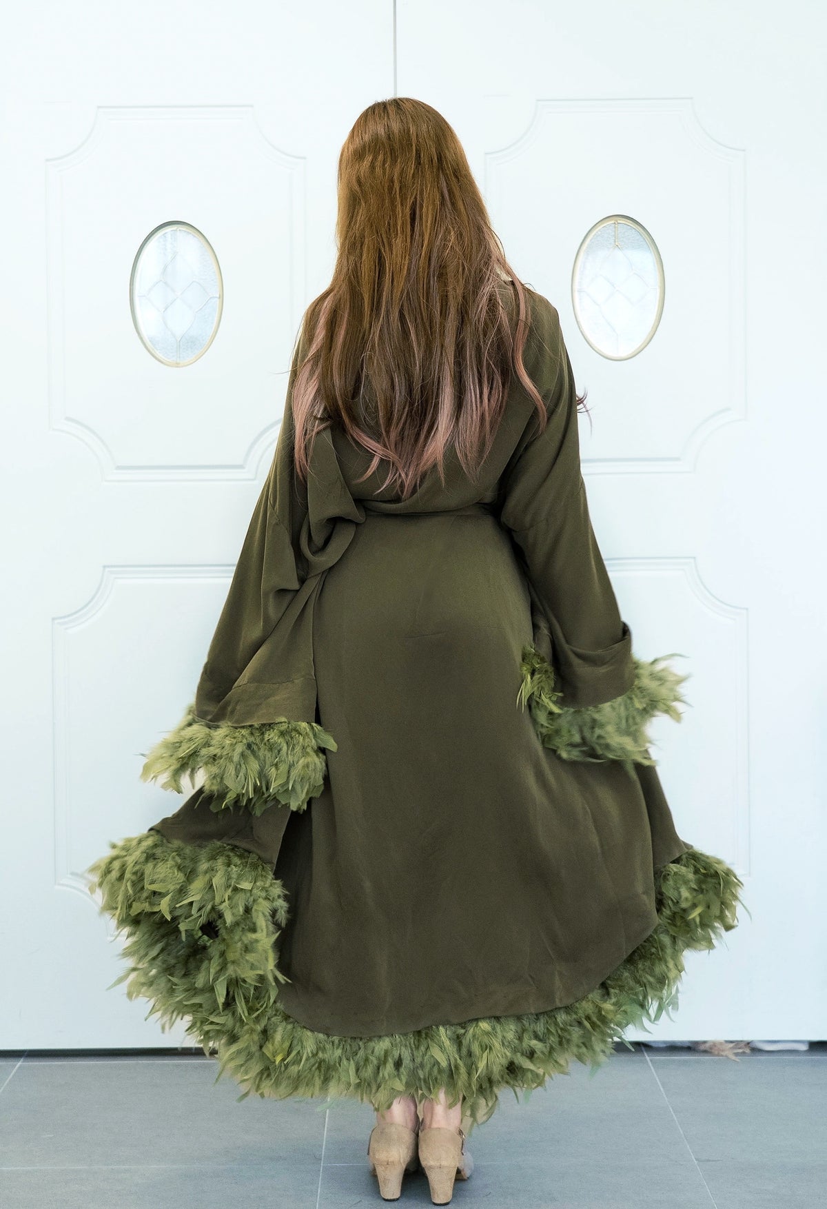 Modal & Cupro Premium Robe- Moss Green