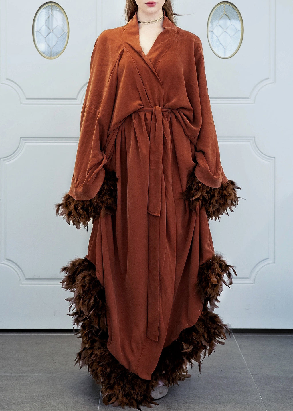 Modal & Cupro Premium Robe-Brown