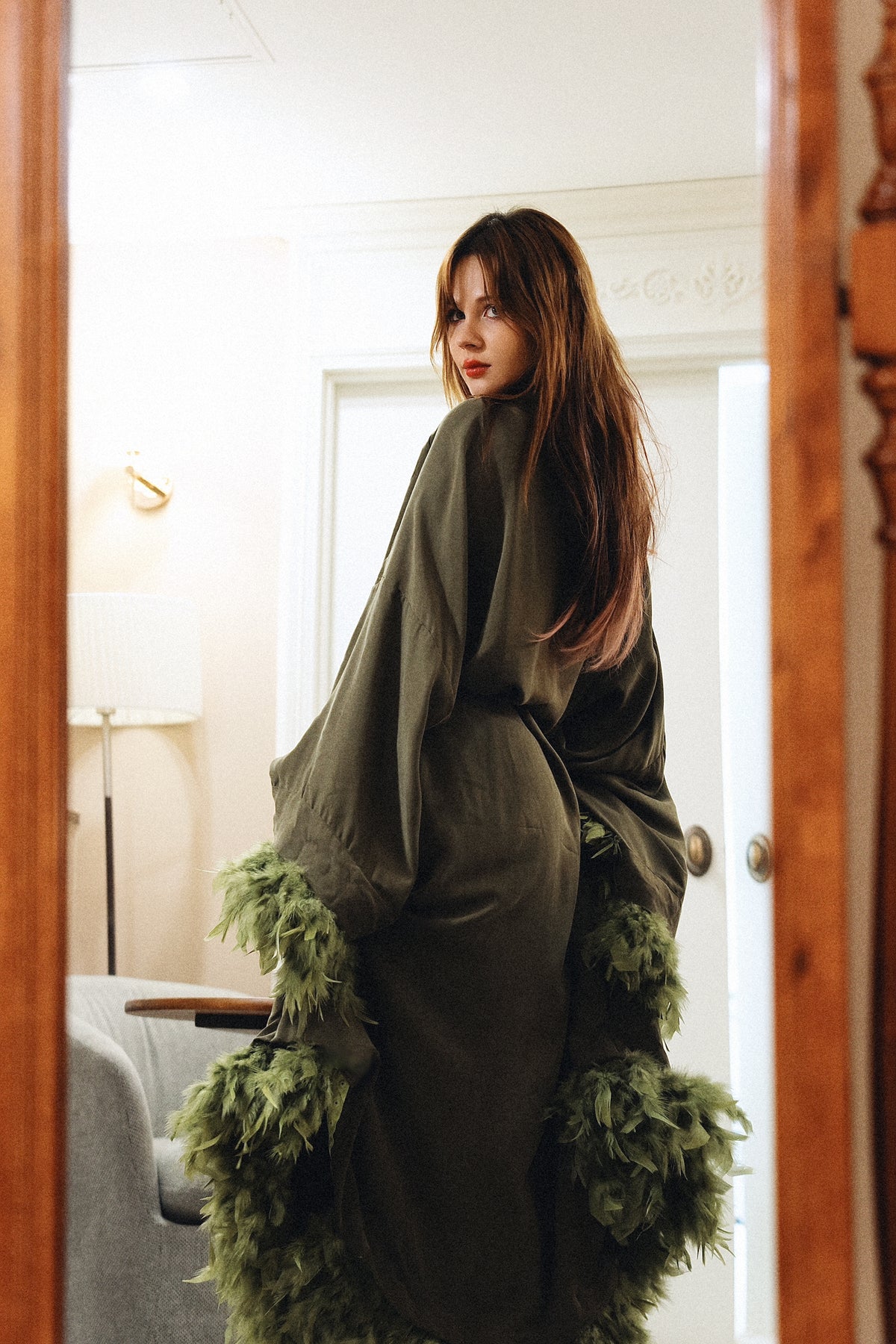 Modal & Cupro Premium Robe- Moss Green