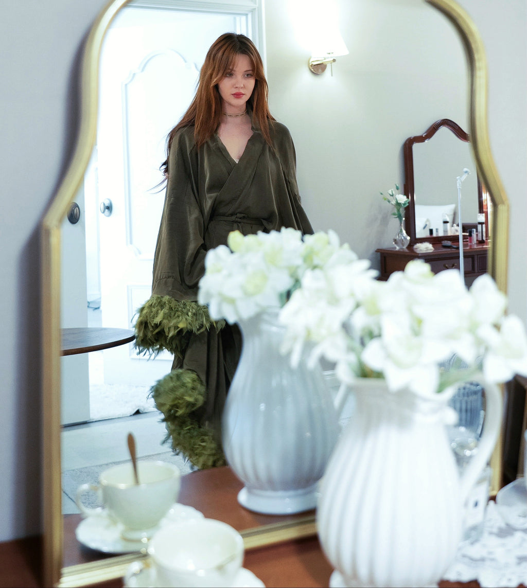 Modal & Cupro Premium Robe- Moss Green