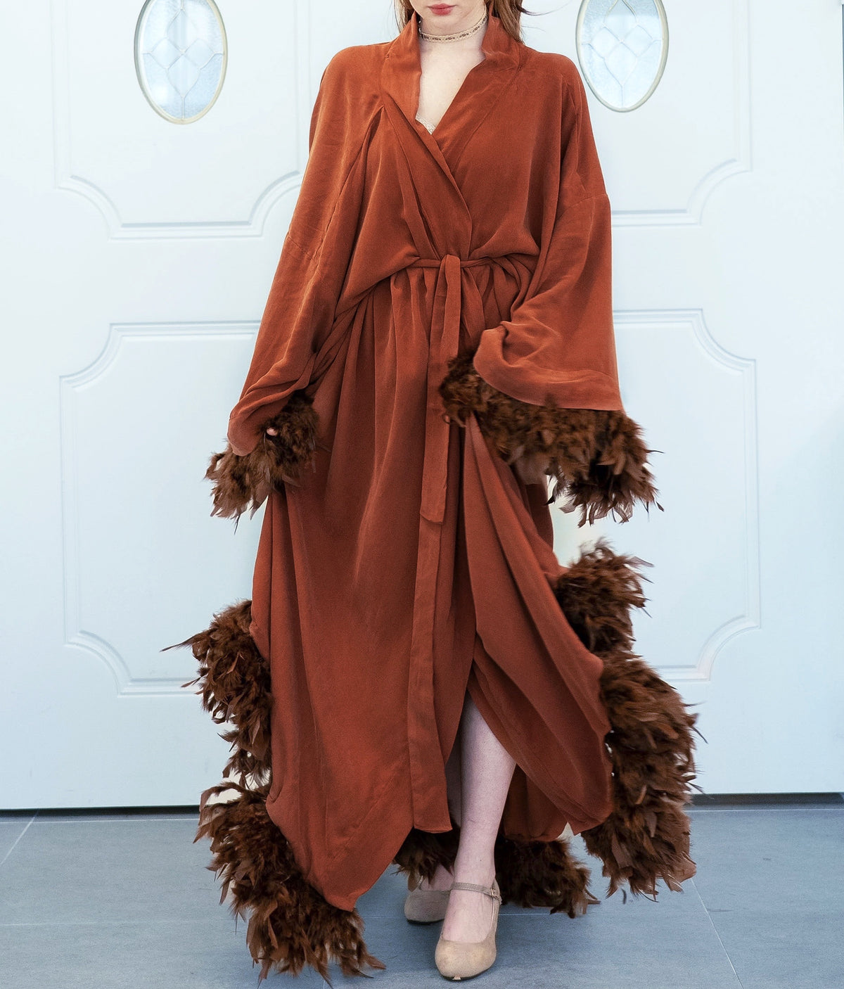 Modal & Cupro Premium Robe-Brown