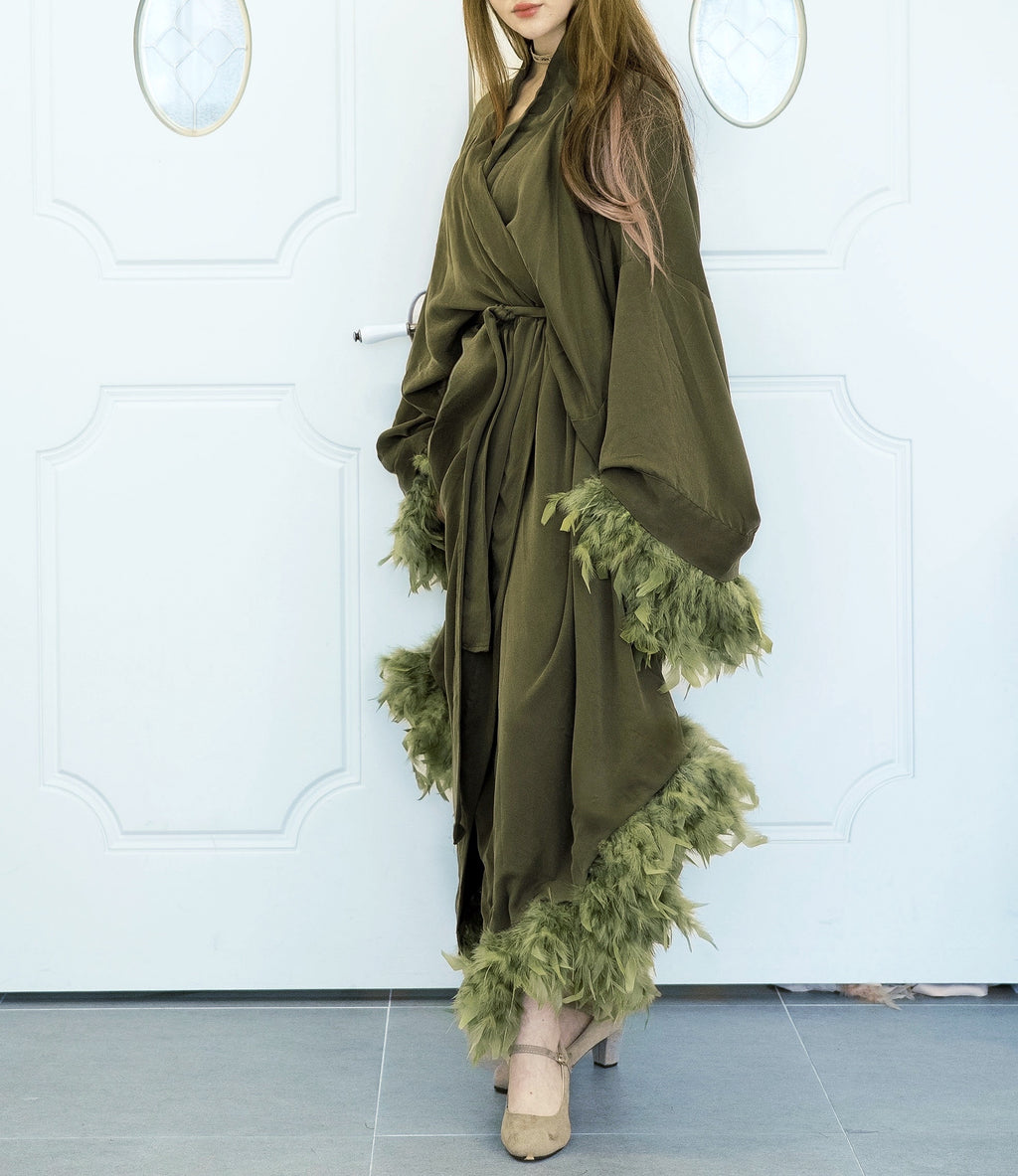 Modal & Cupro Premium Robe- Moss Green
