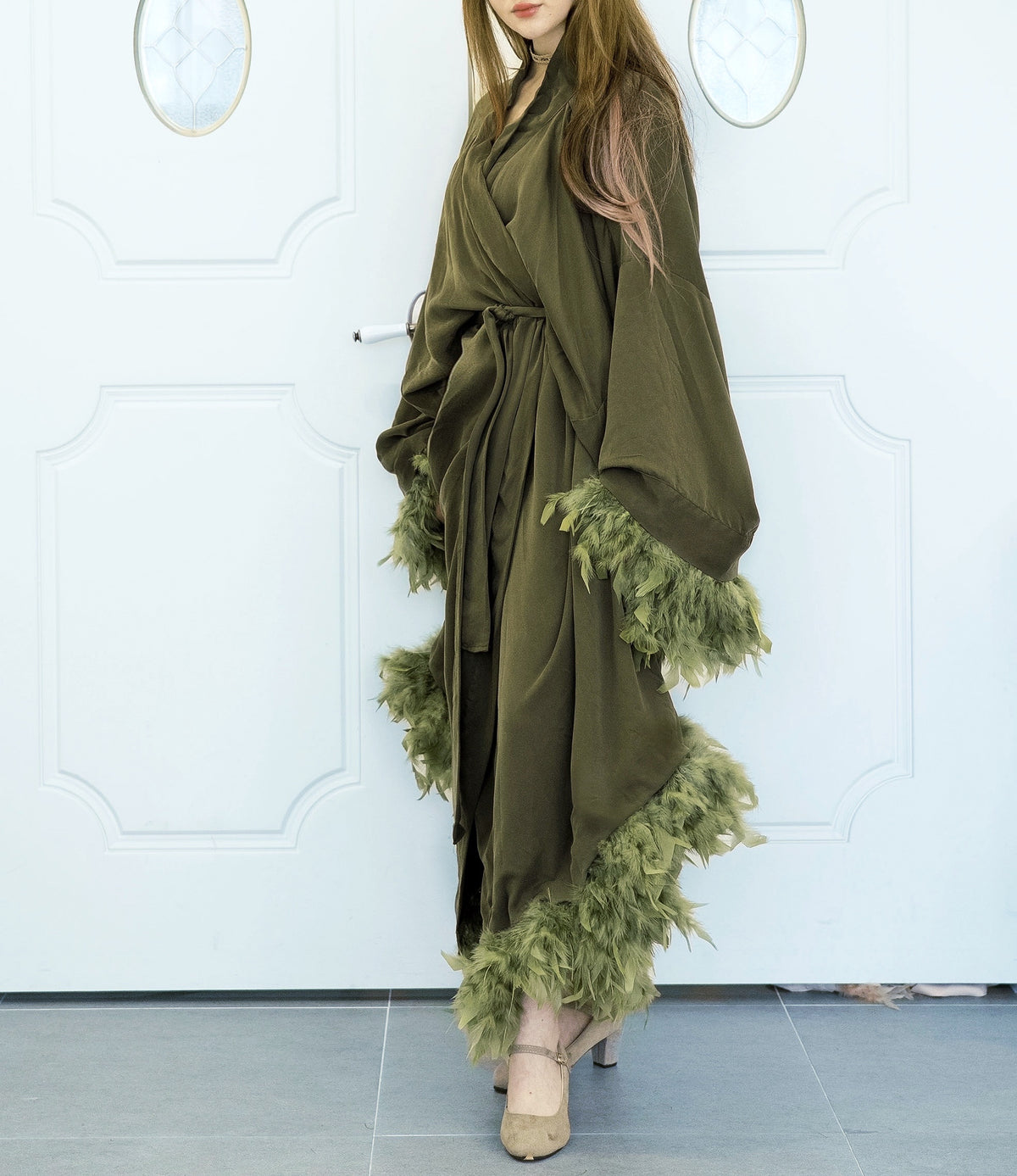 Modal & Cupro Premium Robe- Moss Green