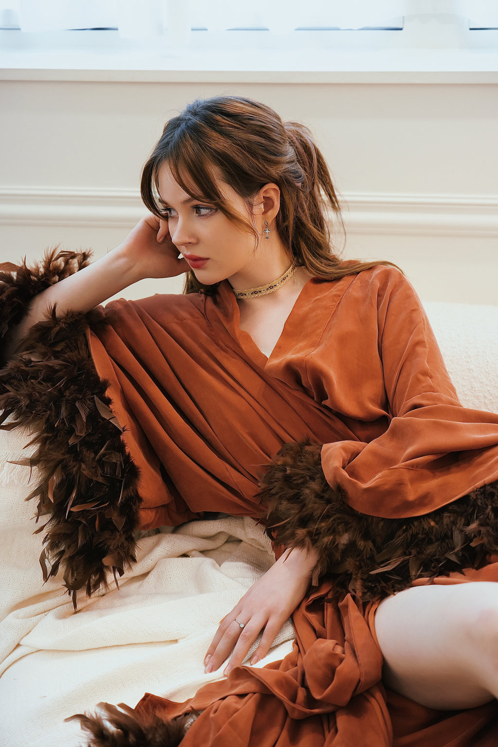 Modal & Cupro Premium Robe-Brown